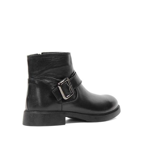 Kadın Siyah Fermuarlı Toka Detaylı Deri Bot