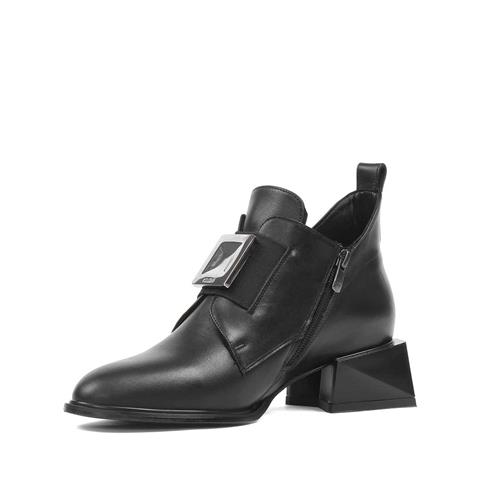 Kadın Siyah Fermuarlı Toka Detaylı Deri Bot