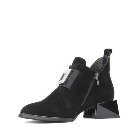 Kadın Siyah Fermuarlı Toka Detaylı Süet Deri Bot