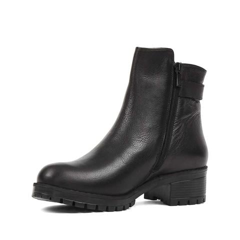 Kadın Siyah Fermuarlı Tokalı Deri Bot