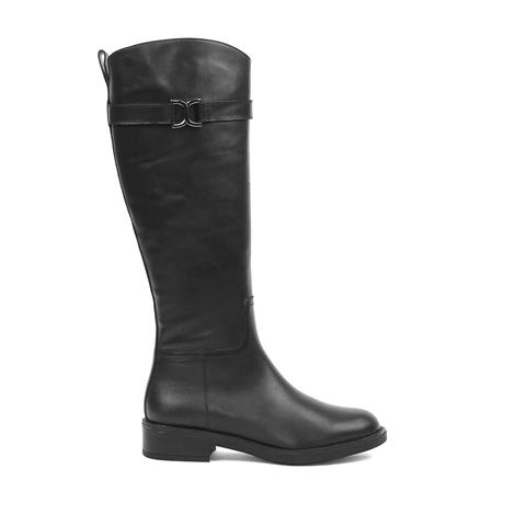 Kadın Siyah Fermuarlı Tokalı Deri Çizme