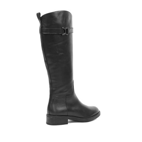 Kadın Siyah Fermuarlı Tokalı Deri Çizme