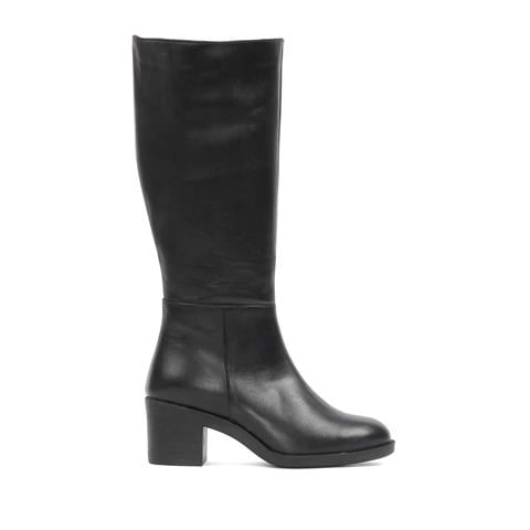 Kadın Siyah Fermuarlı Topuklu Deri Çizme