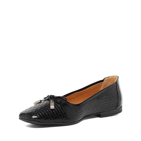 Kadın Siyah Fiyonklu Rugan Deri Babet