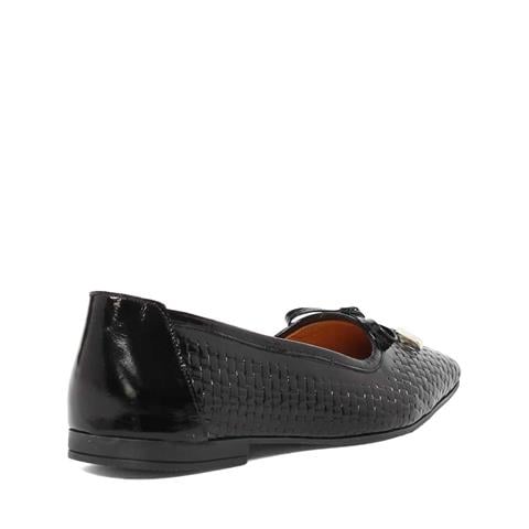 Kadın Siyah Fiyonklu Rugan Deri Babet