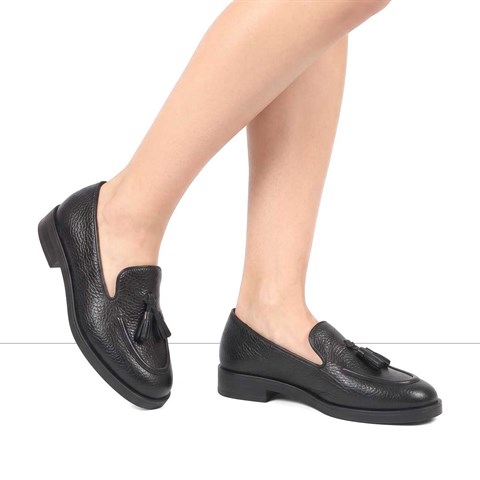 Kadın Siyah Floter Deri Loafer