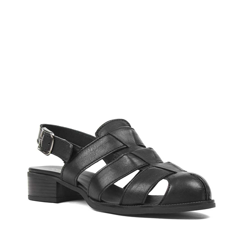 Kadın Siyah Gladyatör Deri Sandalet