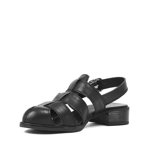 Kadın Siyah Gladyatör Deri Sandalet