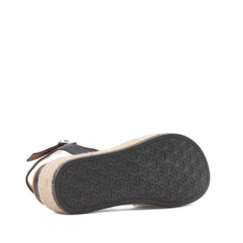 Kadın Siyah Hasır Tabanlı Deri Sandalet