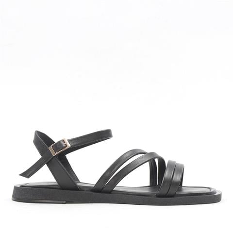 Kadın Siyah İnce Bantlı Deri Sandalet