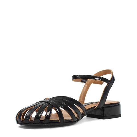 Kadın Siyah İnce Bantlı Rugan Deri Sandalet