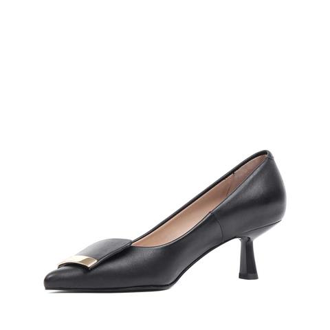 Kadın Siyah İnce Topuklu Deri Klasik Ayakkabı