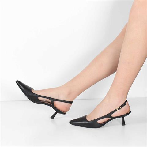Kadın Siyah İnce Topuklu Deri Klasik Ayakkabı