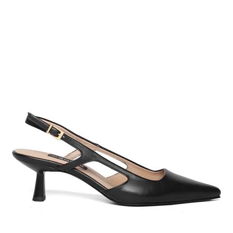 Kadın Siyah İnce Topuklu Deri Klasik Ayakkabı