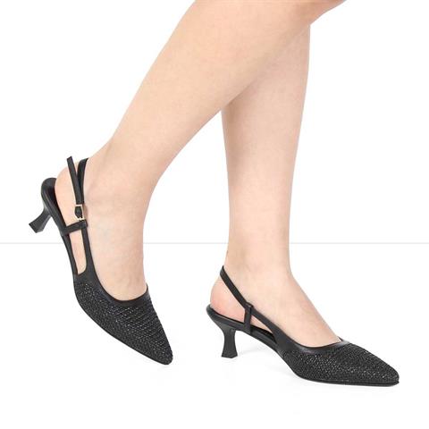 Kadın Siyah İnce Topuklu Deri Klasik Ayakkabı