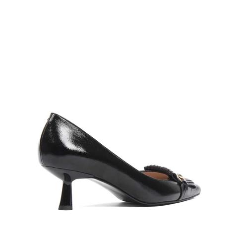 Kadın Siyah İnce Topuklu Rugan Deri Klasik Ayakkabı