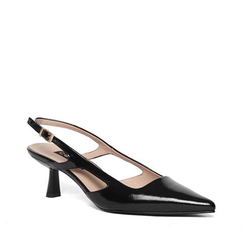 Kadın Siyah İnce Topuklu Rugan Deri Klasik Ayakkabı