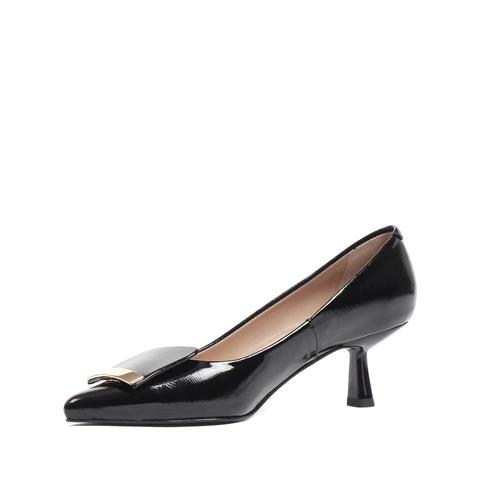 Kadın Siyah İnce Topuklu Rugan Deri Klasik Ayakkabı