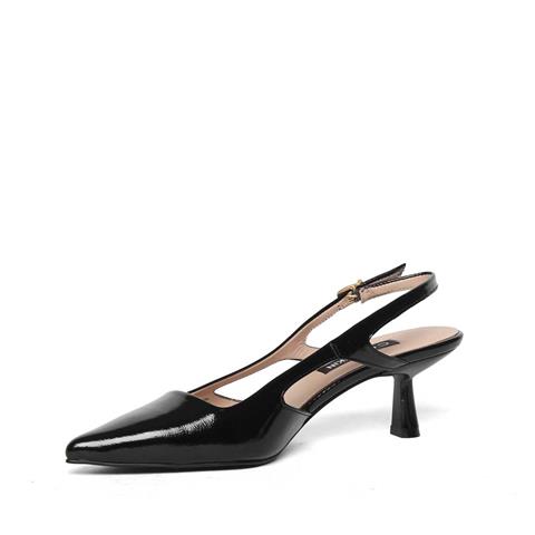 Kadın Siyah İnce Topuklu Rugan Deri Klasik Ayakkabı