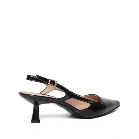 Kadın Siyah İnce Topuklu Rugan Deri Klasik Ayakkabı