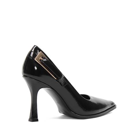 Kadın Siyah İnce Topuklu Rugan Deri Stiletto