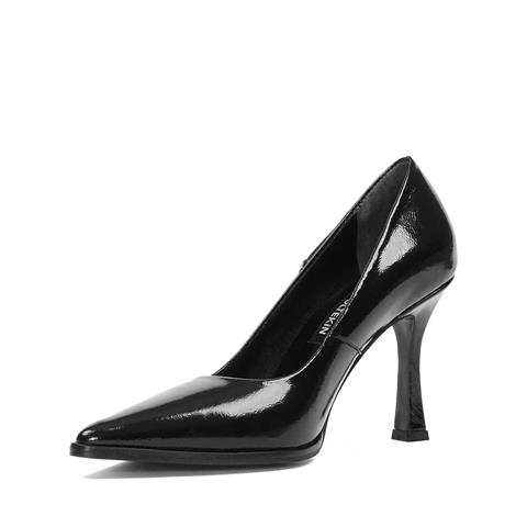 Kadın Siyah İnce Topuklu Rugan Deri Stiletto