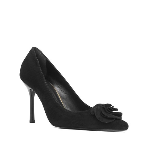 Kadın Siyah İnce Topuklu Süet Deri Stiletto