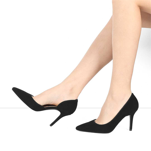 Kadın Siyah İnce Topuklu Süet Deri Stiletto