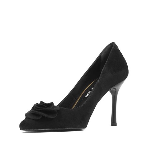 Kadın Siyah İnce Topuklu Süet Deri Stiletto