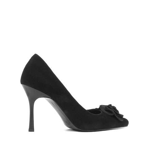 Kadın Siyah İnce Topuklu Süet Deri Stiletto