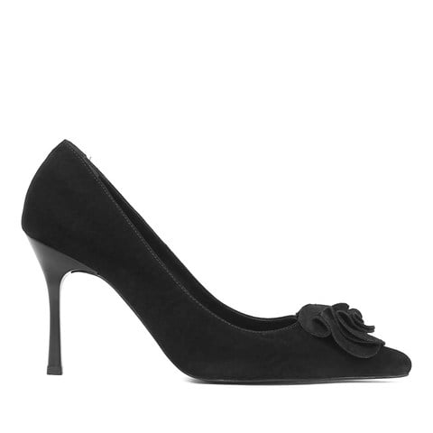 Kadın Siyah İnce Topuklu Süet Deri Stiletto