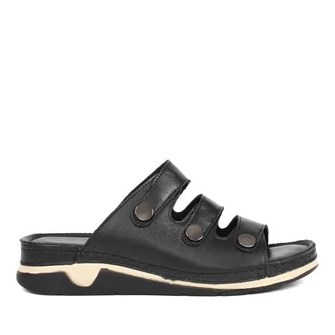 Kadın Siyah Kalın Bantlı Deri Terlik