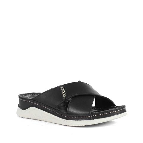 Kadın Siyah Kalın Bantlı Deri Terlik