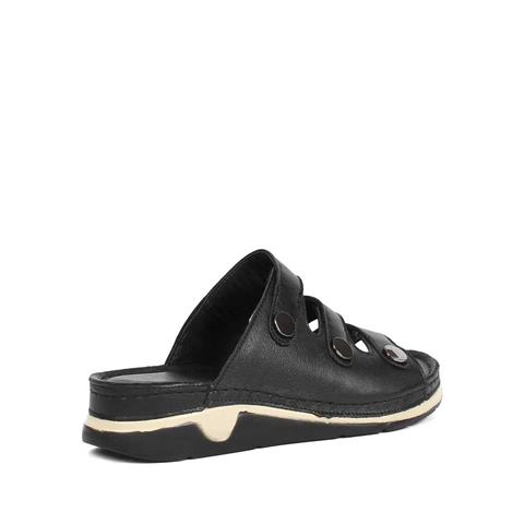 Kadın Siyah Kalın Bantlı Deri Terlik