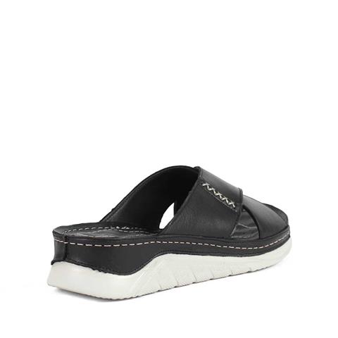 Kadın Siyah Kalın Bantlı Deri Terlik