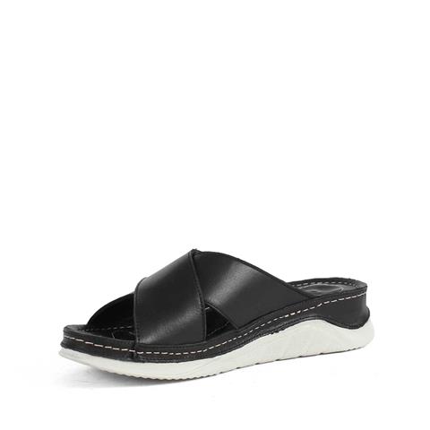 Kadın Siyah Kalın Bantlı Deri Terlik