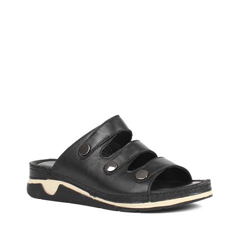 Kadın Siyah Kalın Bantlı Deri Terlik