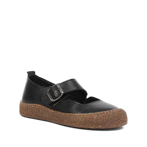 Kadın Siyah Kalın Tabanlı Deri Ayakkabı