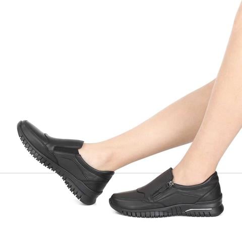 Kadın Siyah Kalın Tabanlı Deri Ayakkabı