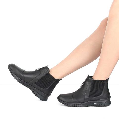 Kadın Siyah Kalın Tabanlı Deri Chelsea Bot