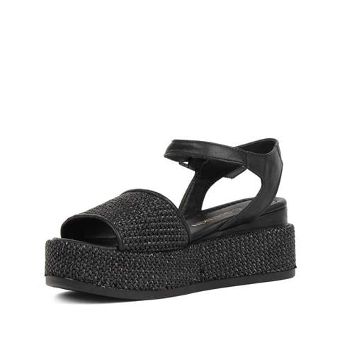 Kadın Siyah Kalın Tabanlı Deri Sandalet