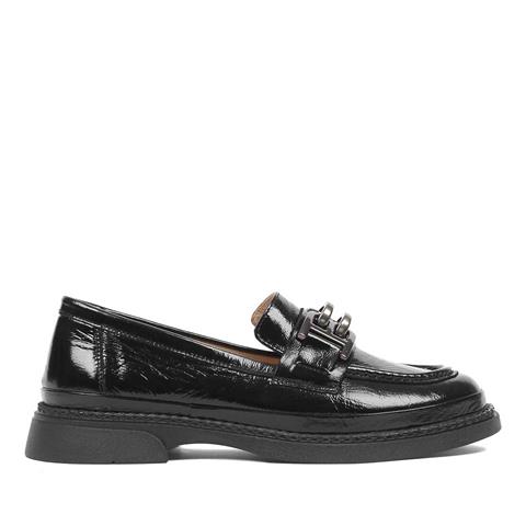 Kadın Siyah Kalın Tabanlı Rugan Deri Loafer