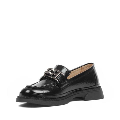 Kadın Siyah Kalın Tabanlı Rugan Deri Loafer