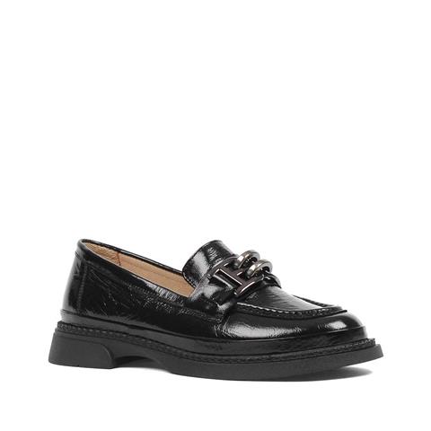 Kadın Siyah Kalın Tabanlı Rugan Deri Loafer