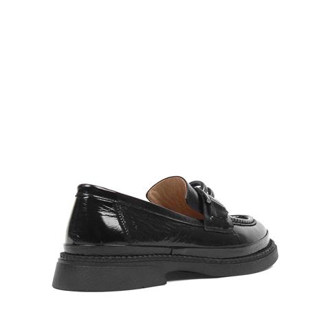 Kadın Siyah Kalın Tabanlı Rugan Deri Loafer