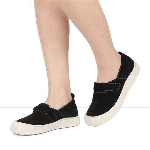 Kadın Siyah Kalın Tabanlı Süet Deri Ayakkabı