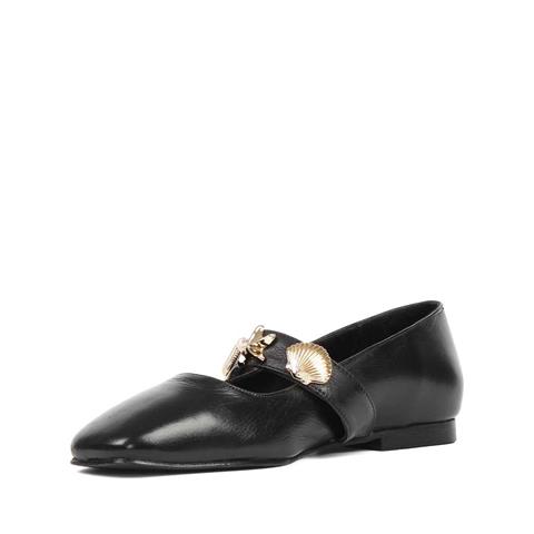 Kadın Siyah Kalın Tokalı Deri Babet