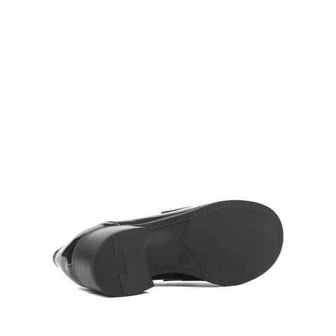 Kadın Siyah Kalın Topuklu Açma Deri Klasik Ayakkabı