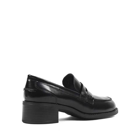 Kadın Siyah Kalın Topuklu Açma Deri Klasik Ayakkabı