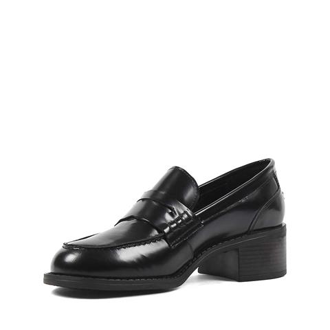 Kadın Siyah Kalın Topuklu Açma Deri Klasik Ayakkabı